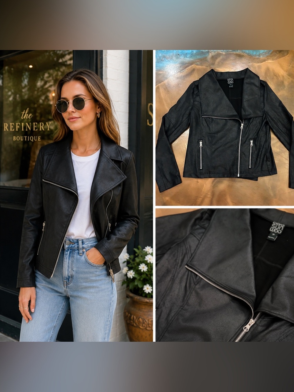 CLARA SUN WOO - Black liquid Leather Jacket with Silver Zippers NWT